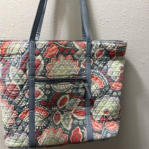 Vera Bradley Gray Floral Quilted Tote with Red Accents